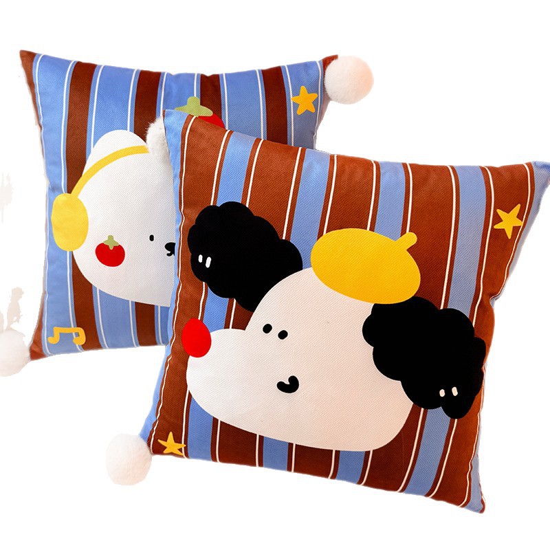 Pudding Cachorro Dopamina Almohada Funda de almohada Sofá de sala de estar Almohada de cintura abstracta con estampado de cabecera Bola de pelo