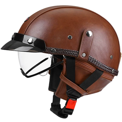 Motosiklet kaskı (dəbilqə) — car helmet Japanese scoop helmet - brown-leather-transparent-m
