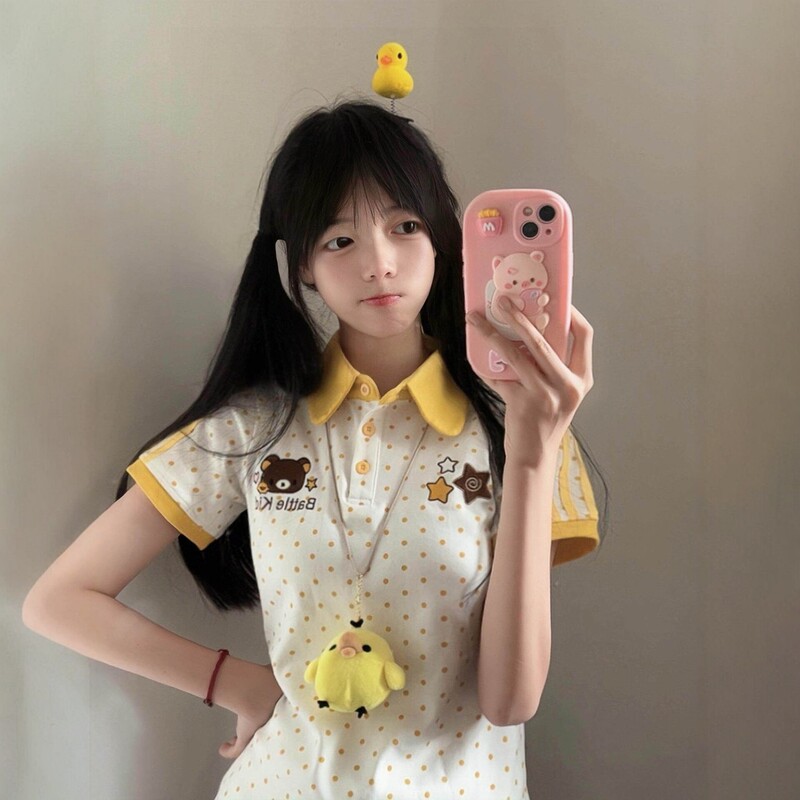 Korean-Style Cute Bear Embroidery Short-Sleeve T-Shirt for Women, New Summer Model, Sweet and Youthful, Regular Shoulder Fit, Niche Slim-Fit Top Korean-Style Cute Bear Embroidery Short-Sleeve T-Shirt for Women, New Summer Model, Sweet and Youthful, Regular Shoulder Fit, Niche Slim-Fit Top