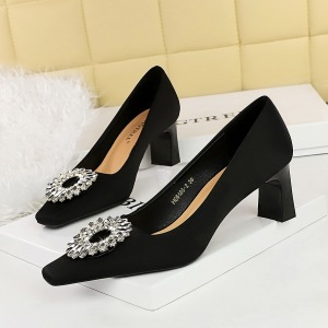 6186-K29 European and American Fashion Banquet High Heel Women's Shoes with Thick Heels, Satin, Shallow Mouth Squar