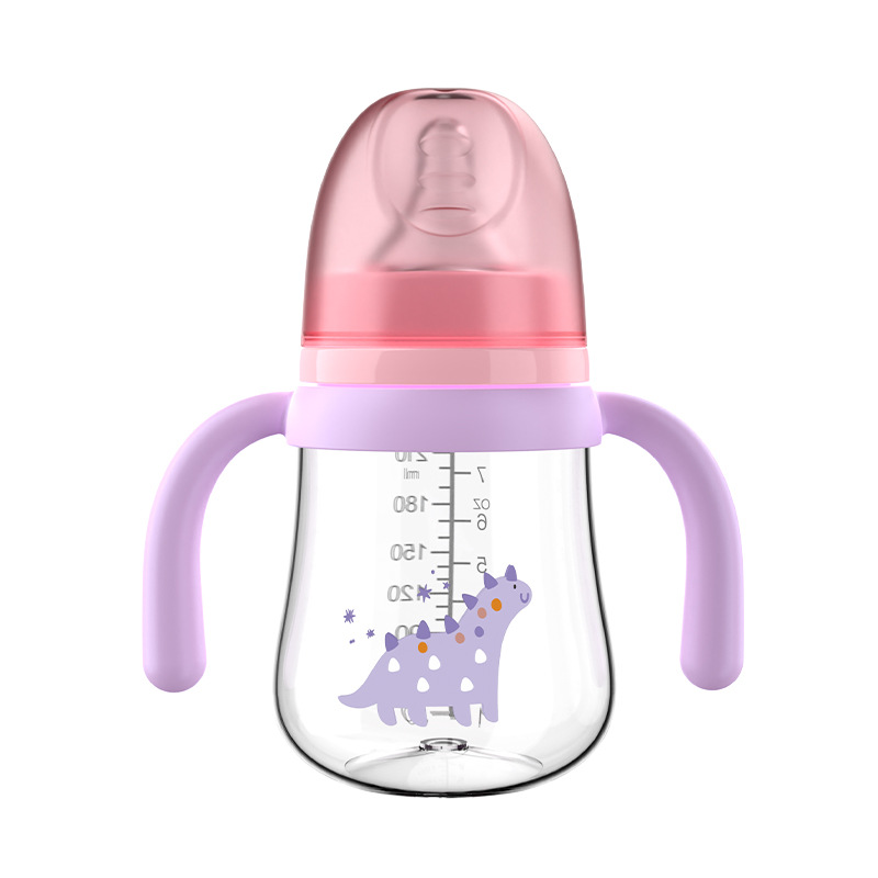 Chupete de boca ancha para bebés 210/270ml serie de barriga grande con mango biberón PP sin pajita