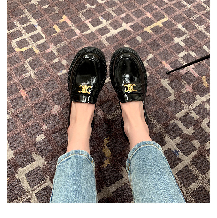 葡萄妈Studiolee英伦风小皮鞋女小金扣圆头一