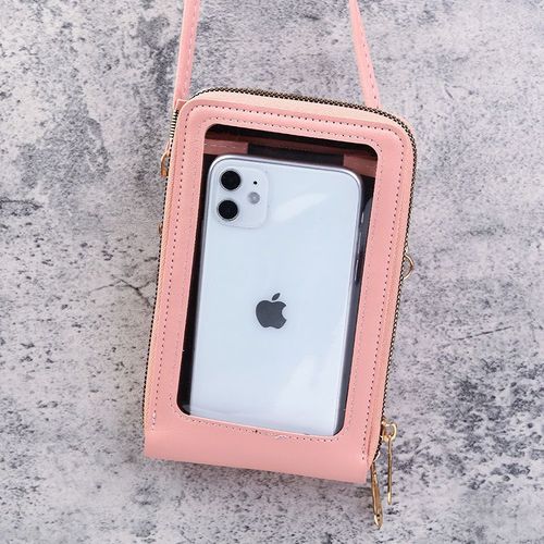 Mobile phone touch screen bag, sweet and versatile small crossbody bag, touch screen double layer, large capacity, compact key bag, dual purpose wallet