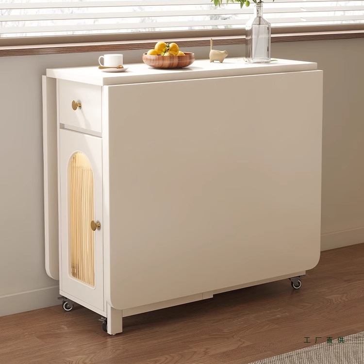 Cream Style Solid Wood Folding Dining Table Combination Household Small Apartment Dining Table Removable Multi-Functional Storage Dining Table