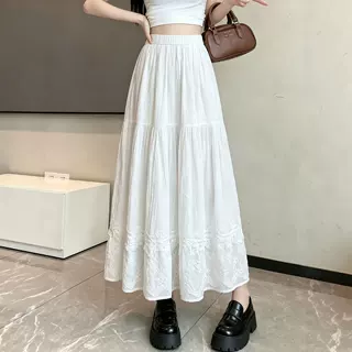 白色蕾丝半身裙女显瘦夏季2026新款a字大码高腰百褶蓬蓬蛋糕长裙