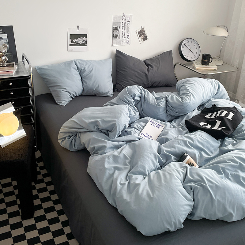 2024 nueva serie de cuatro piezas de mezcla y combinación de color sólido de algodón lavado de peso alto