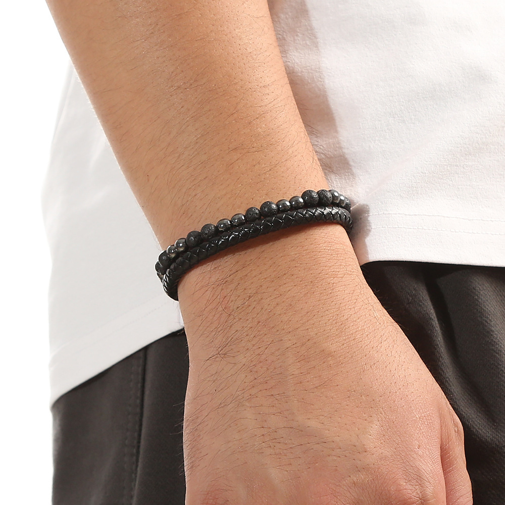 1 Piece Quantity Fashion Geometric Natural Stone Rope Men'S Bracelets Men Cord & Leather Bracelets