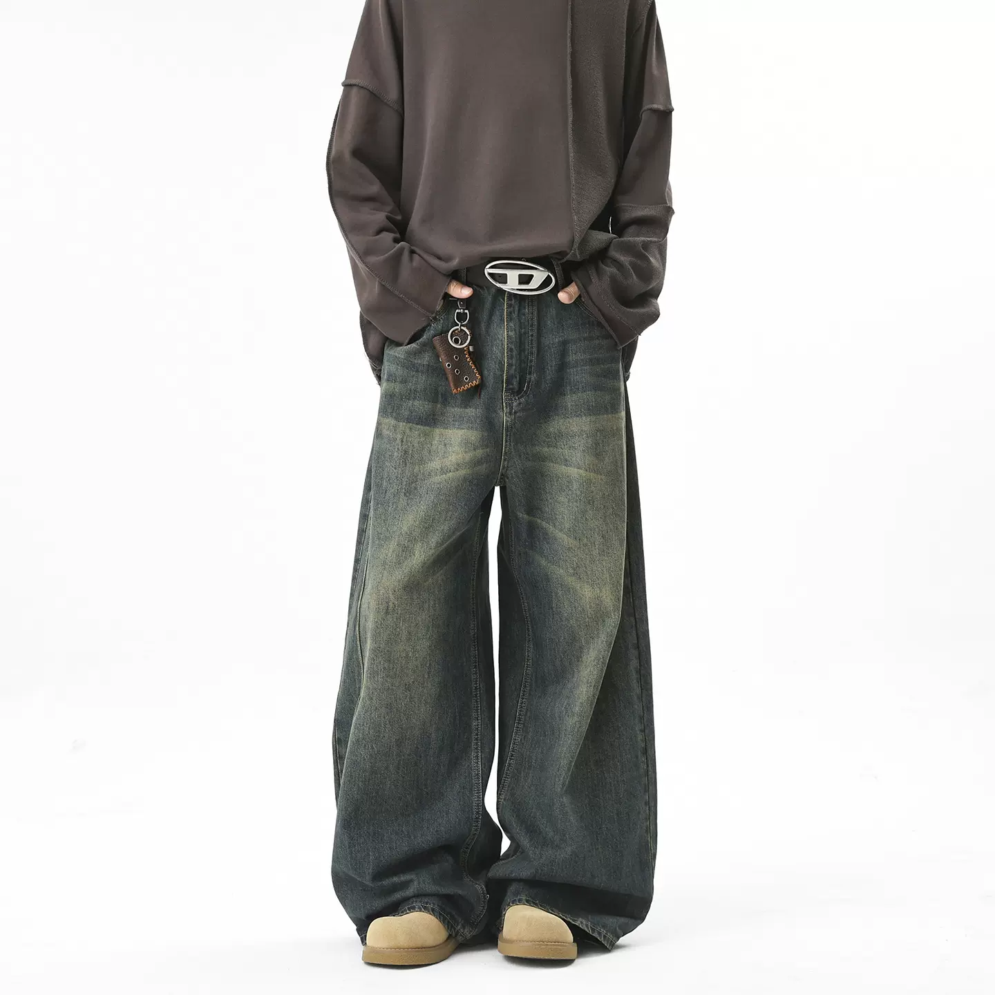 美式潮牌宽松直筒牛仔裤子男春秋新款高街垂感阔腿休闲百搭长裤子