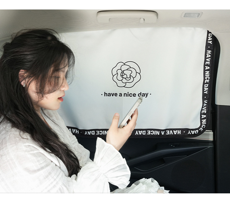 Black and white camellia car sunshade curtain light luxury simple car shading anti-peep privacy curtain car heat insulation sunscreen curtain
