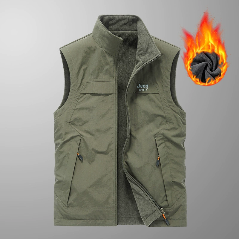Весенне-осенний жилет для рыбалки, кардиган, двусторонний бархатный жилет плюс бархатный утолщенный свободный мужской костюм с несколькими карманами 9899JP