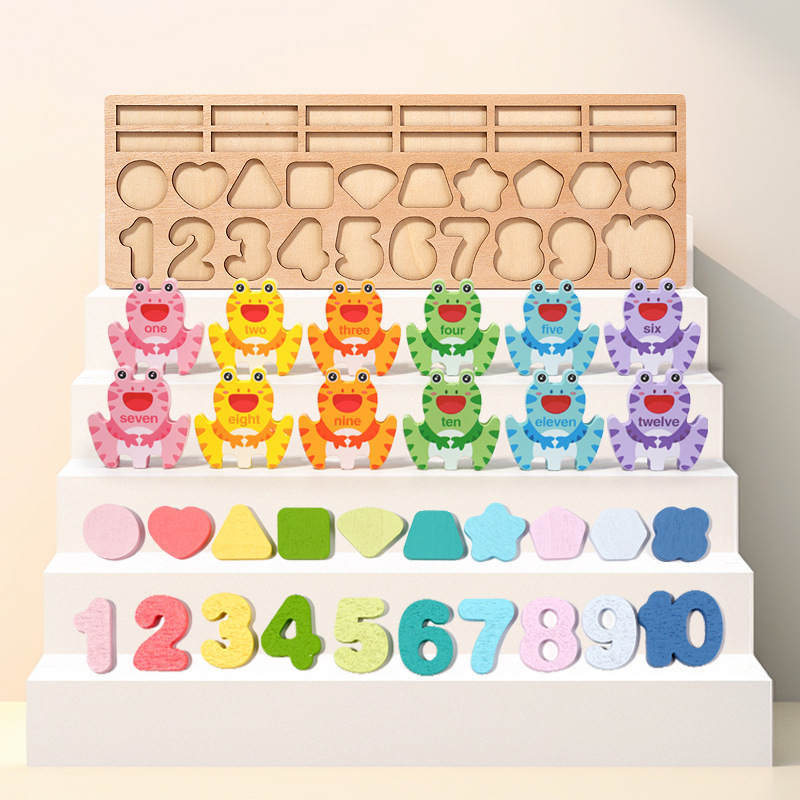 3 - en - 1 rana tablero de log para bebés de educación temprana puzzle de bloques de construcción juguetes para niños pequeños puzzle cognitivo de forma digital