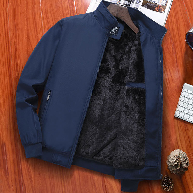 Chaqueta de mediana edad y ancianos Otoño e Invierno Abrigo acolchado de algodón forrado de lana casual de mediana edad abrigo de hombre collar de pie Abrigo acolchado de algodón primavera y otoño ropa de papá