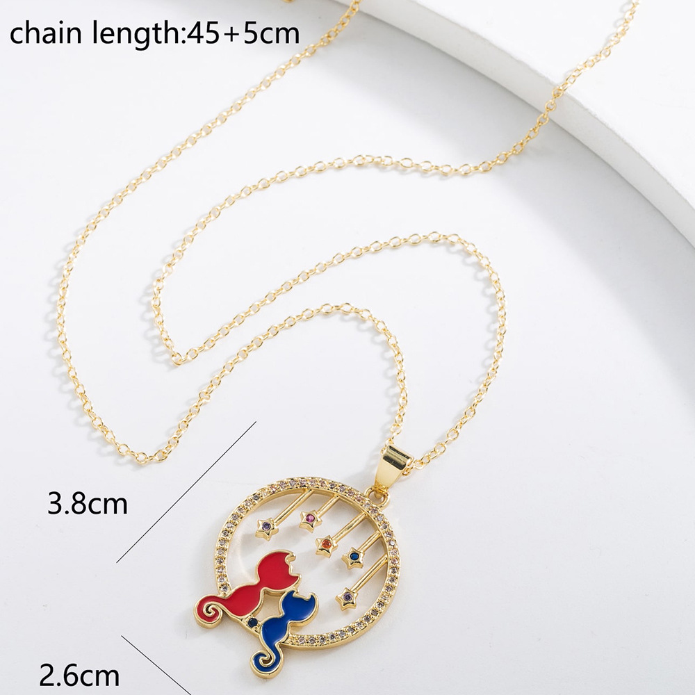 Fashion Star Cat Copper Enamel Zircon Pendant Necklace