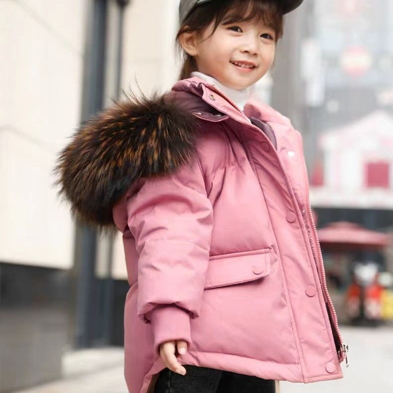 2023 New Autumn and Winter Kidsren's down Silk Clothing for Men, Women, Middle and Large Kidsren, Thickeneded Mid-Length Hooded Large Fur Collar down Silk