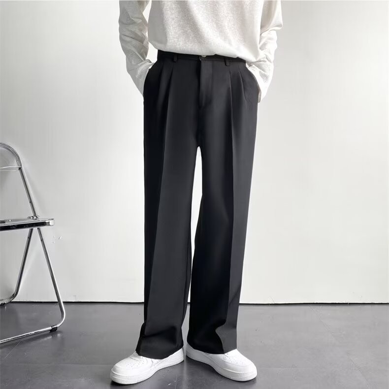 夏用の男性用白いドレープカジュアルパンツ、薄手のストレートパンツ、アイスシルクビジネススーツパンツ、フロアレングスパンツ|undefined