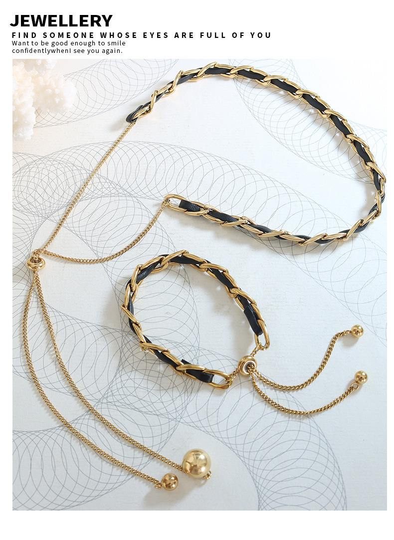 INS Style Solid Color Pu Leather Titanium Steel Plating Bracelets Necklace 1 Piece