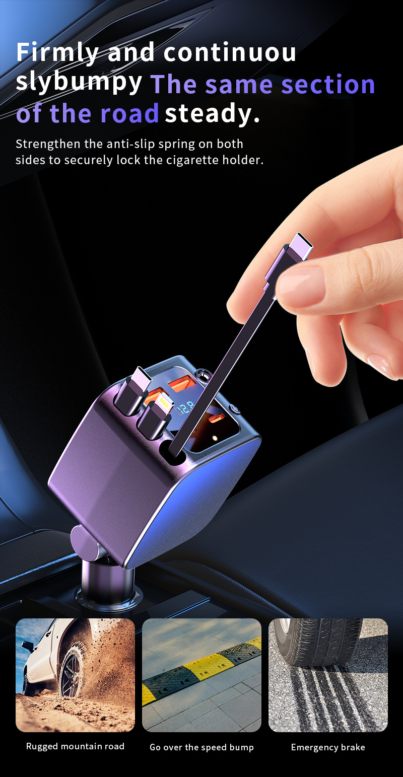 Cross-Border Super Fast Charging Starry Sky Light Car Charger with Retractable Cable Super Fast Car Charger Oem