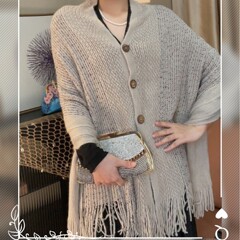 韩系网红针织时尚百搭流苏显瘦气质新款纯色亮片纽扣女士围巾披肩
