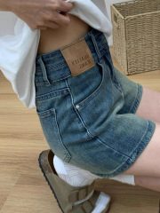 大码复古百搭牛仔短裤女夏季2025年设计感高腰显瘦小个子直筒热裤