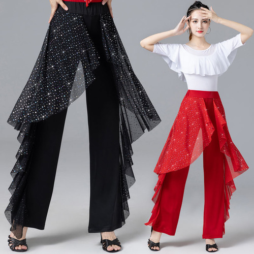 Square dance clothing, modern dance pants, women's Latin dance pants, ballroom dance wide-leg pants, dance pants, practice pants, long pants