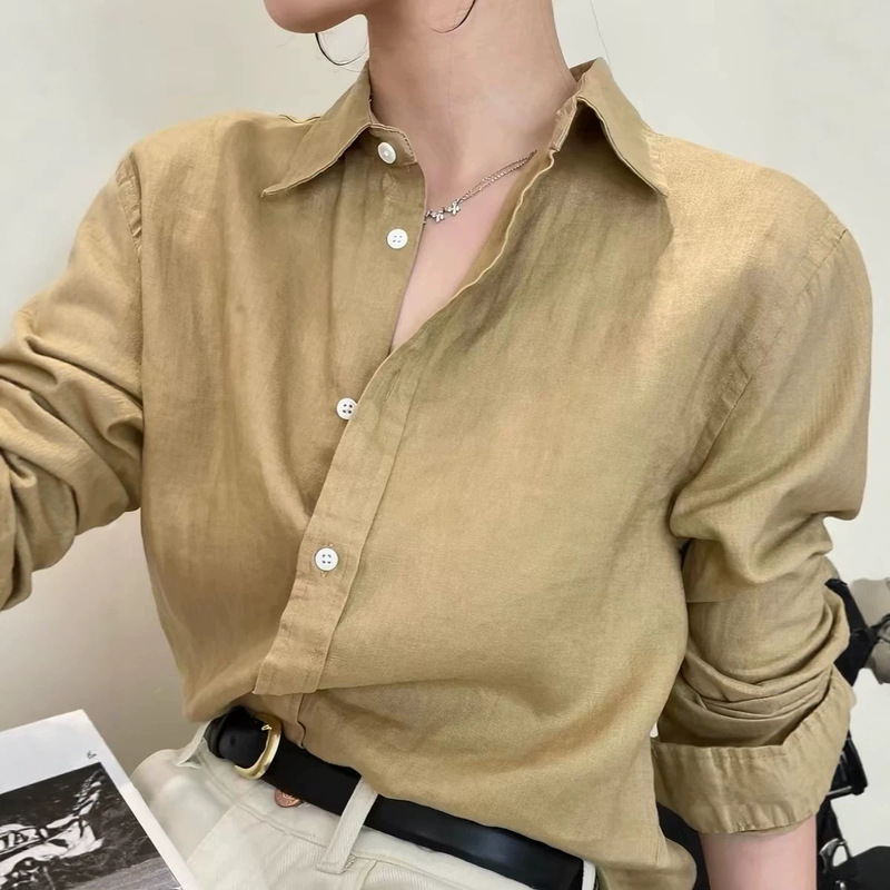Old Money Style Intellectual Outfit: Khaki Linen Shirt, Brown Cotton-Linen Long-Sleeve Shirt, Camel Linen French Top Old Money Style Intellectual Outfit: Khaki Linen Shirt, Brown Cotton-Linen Long-Sleeve Shirt, Camel Linen French Top