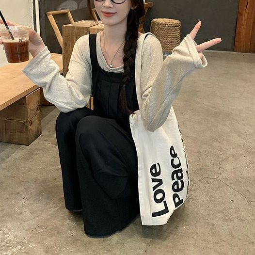 杏色上衣慵懒风背带裤女秋季百搭时尚休闲连体裤阔腿长裤两件套女|undefined