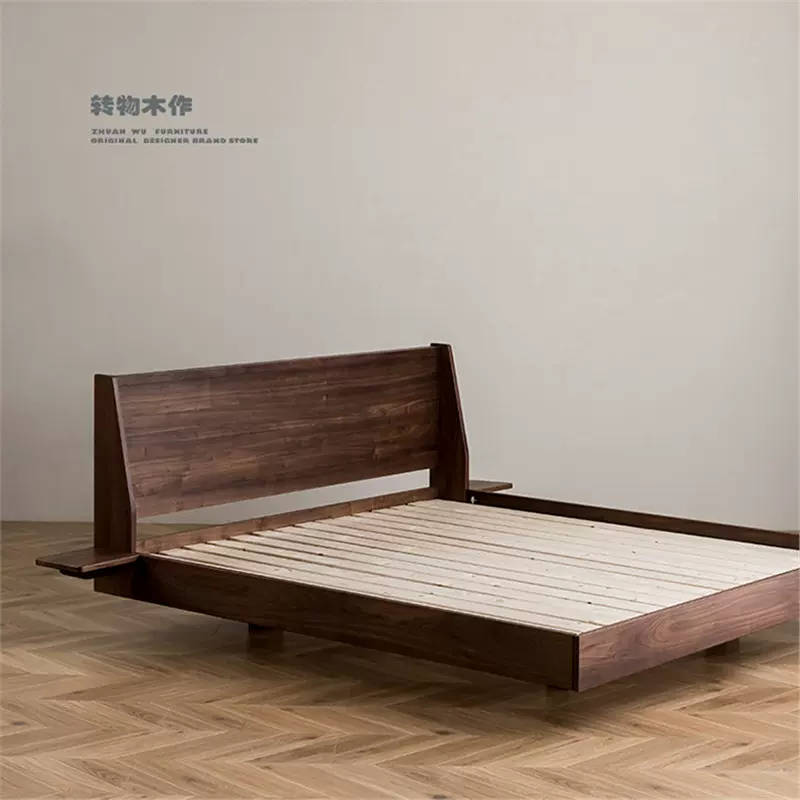 北美黑胡桃木悬浮实木床北欧日式现代简约榻榻米卧室双人1.8m矮床