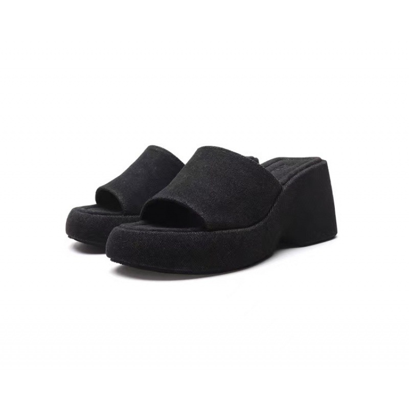 ZA summer new women's shoes black denim...