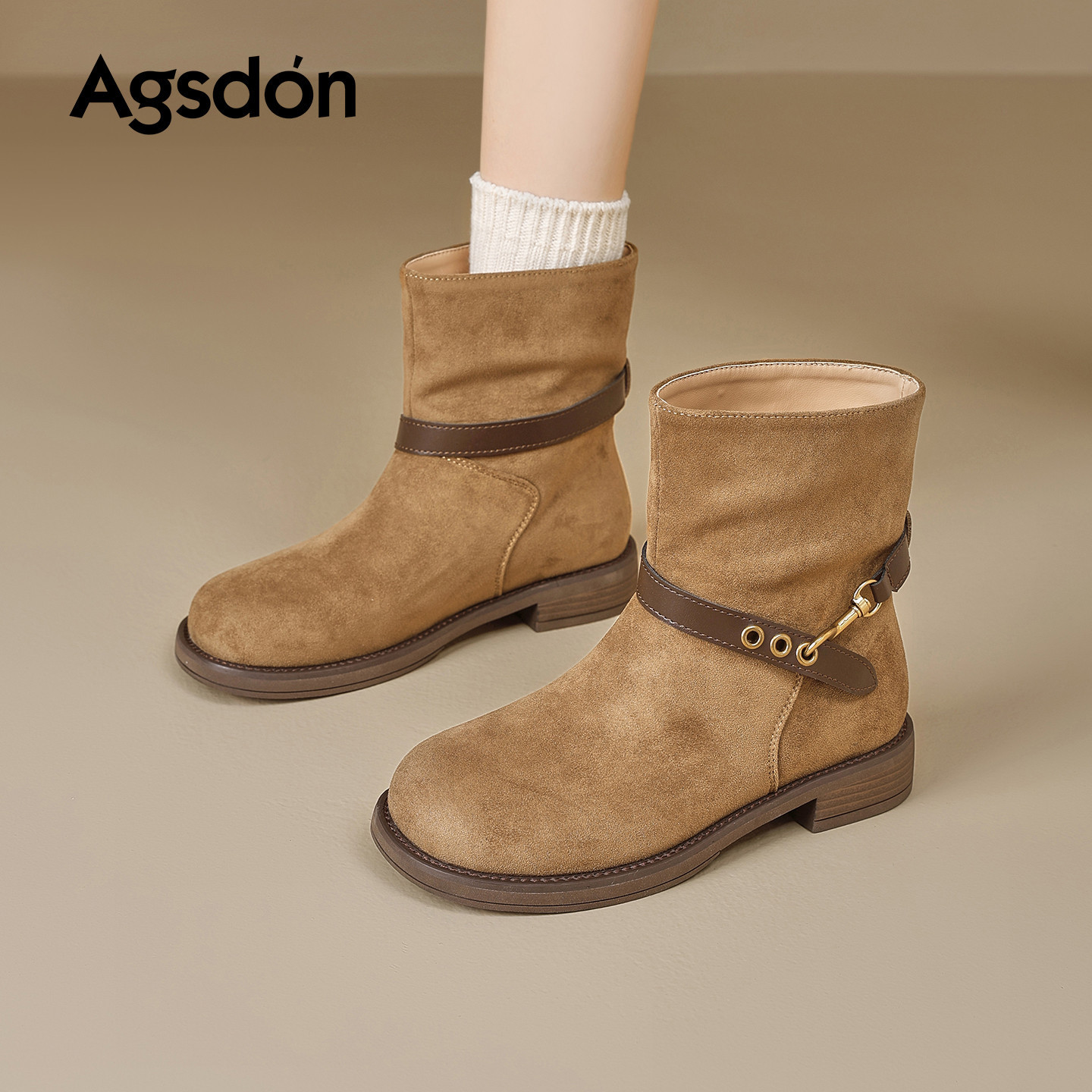 Augusto Lion Denmeillard botas cortas para mujeres 2026 nuevo otoño invierno botas de talón medio botas delgadas botas Martin botas image 3