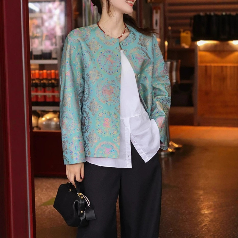 光影质感绝美呀 重磅桑蚕丝古蜀锦篙端国风新中式外套女不退不换|undefined