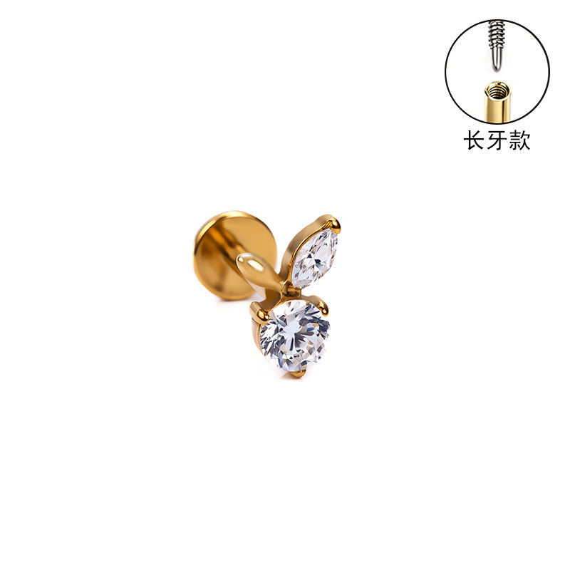 F136 Titanium Alloy Long Tooth Ear Studs, Carved Ear Bone Studs with Zircon, G23 Titanium Body Piercing Jewelry detail image 10