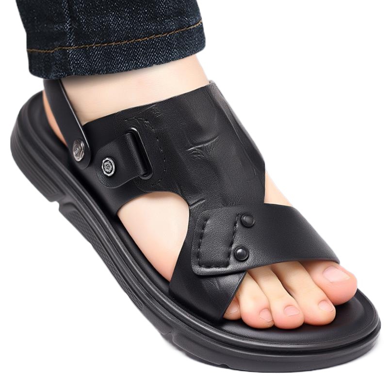 가죽 샌들 하이 엔드 남자 여름 미끄럼 올 매치 패셔너블 의류 통기성 가죽 캐주얼 비즈니스 샌들 비치 슈즈