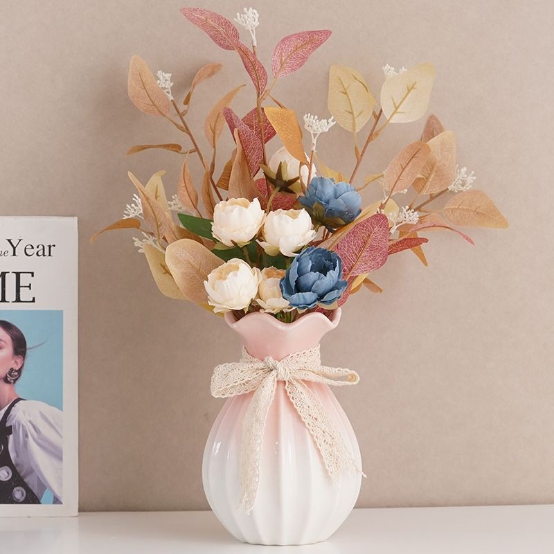 简约现代渐变陶瓷花瓶装饰干花水养鲜花积木花客厅插花摆件