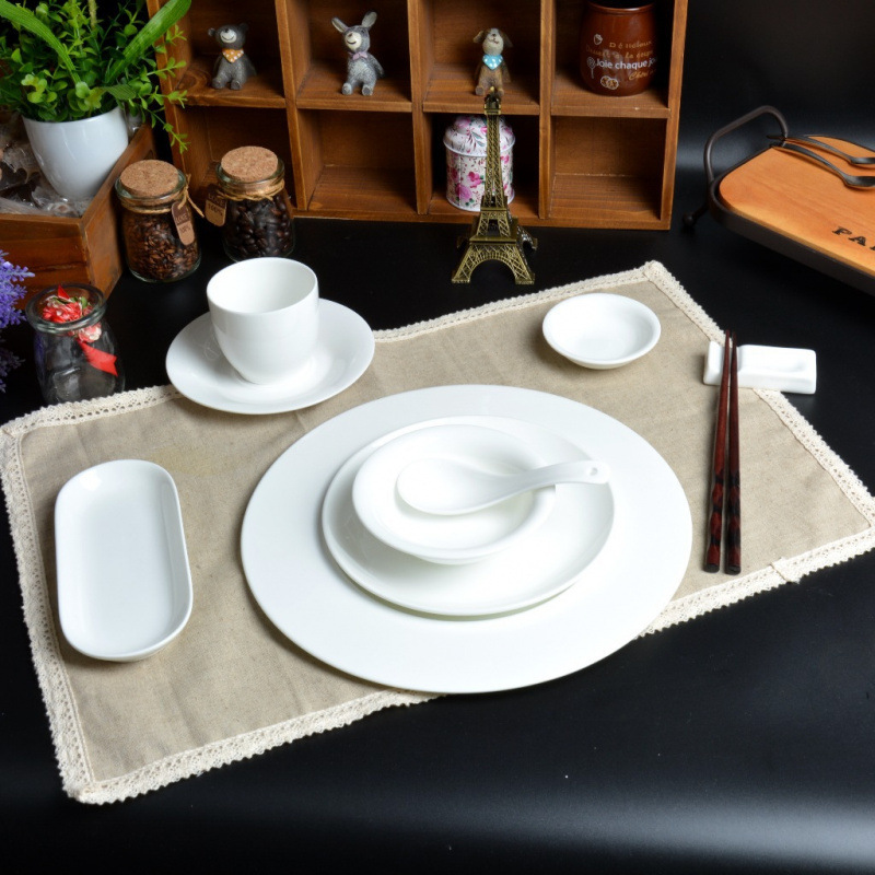 Hotel Tableware Ceramic Restaurant White Plate Dishes Set Hotel Club Tableware Supplies Three or Four Piece Set