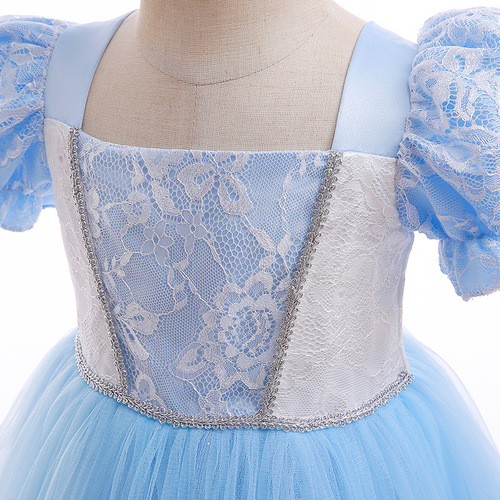 Women's Children's Cinderella Princess Dress, Lace Splicing Formal Gown, Belted Puffed Dress, Net Fabric Children's Dress