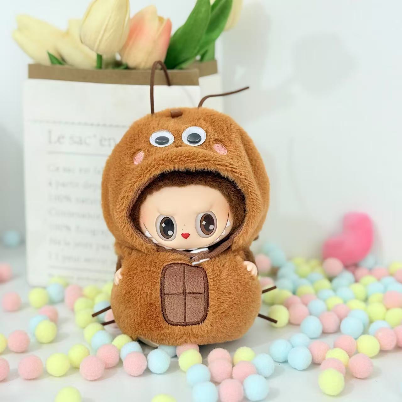 Abeja Linda ropa de muñeca de algodón pequeño sombrero de abeja estilo animal desgaste a juego ropa de muñeca accesorios de felpa ropa