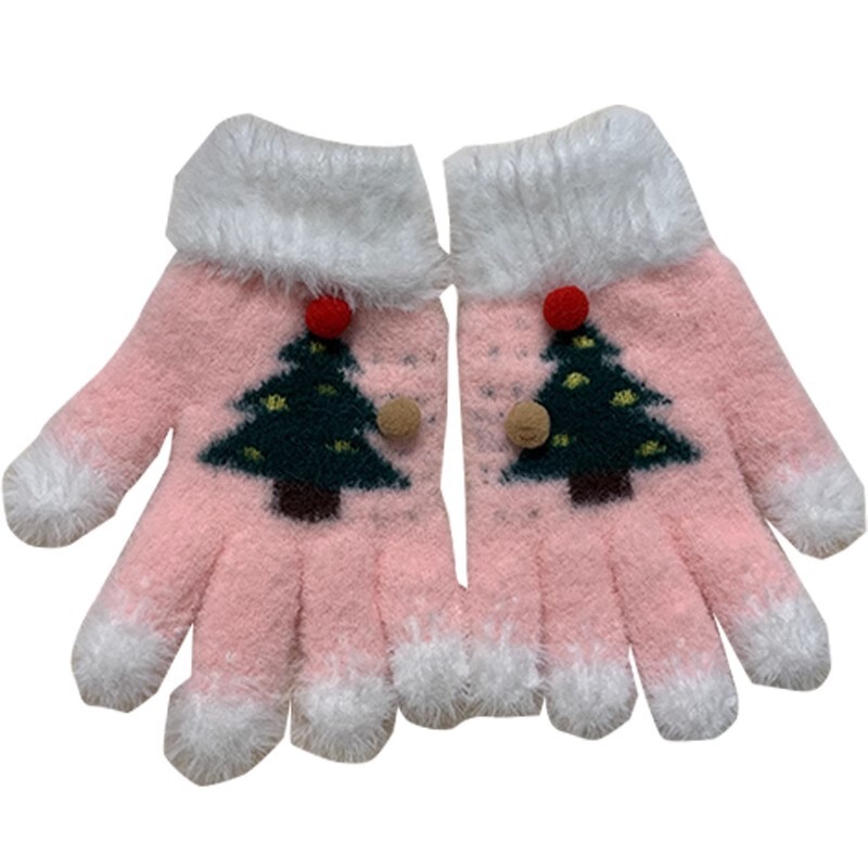 雪のクリスマスツリーの手袋の女性の冬の指はタッチパネルとベルベットを厚くすることができます。|undefined