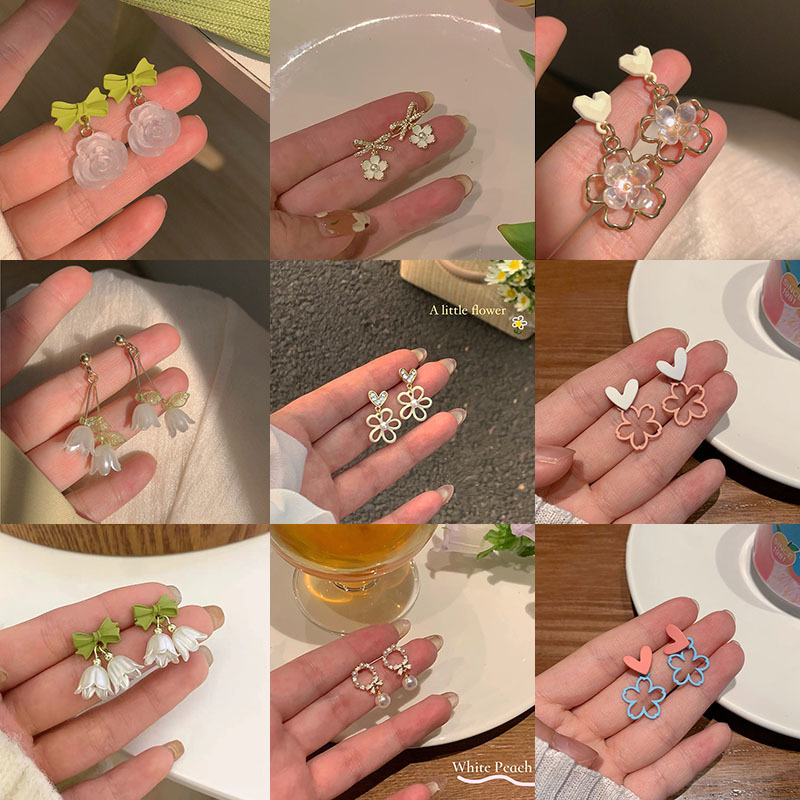 7g Weight Artificial Pearls Inlay Material Sweet Flower Bow Knot Plating Alloy Artificial Pearls Drop Earrings