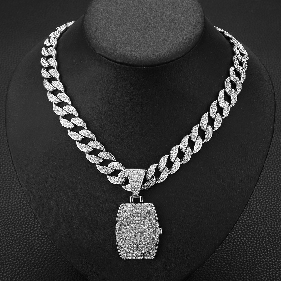 Men's niche full diamond watch, hip-hop punk choker pendant, versatile Cuban necklace_voghion.com