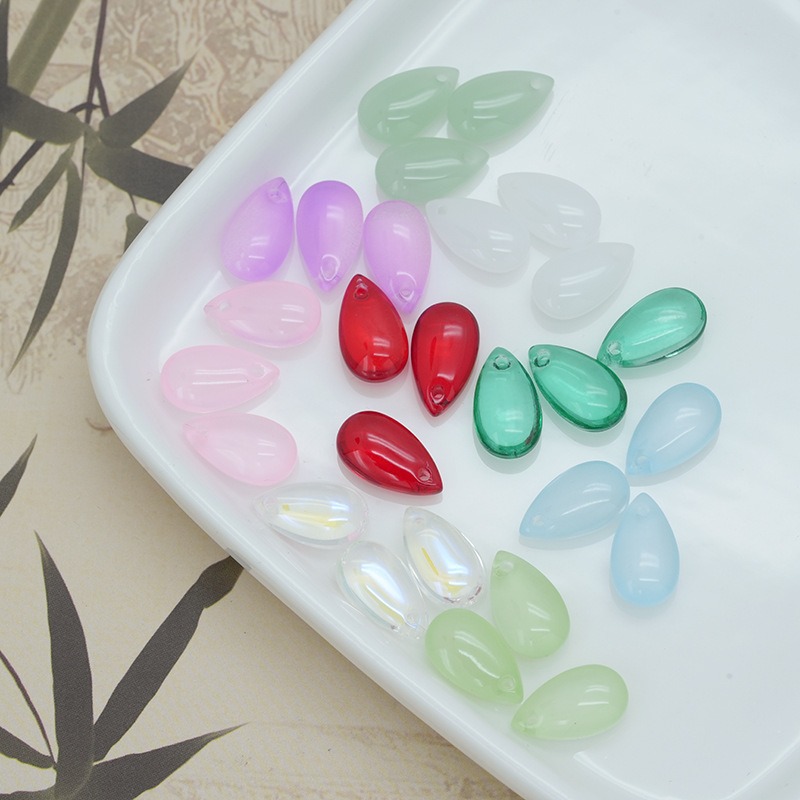 琉璃珠8*14mm水滴吊坠扁水滴diy饰品配件吊坠孔古风材料散珠子