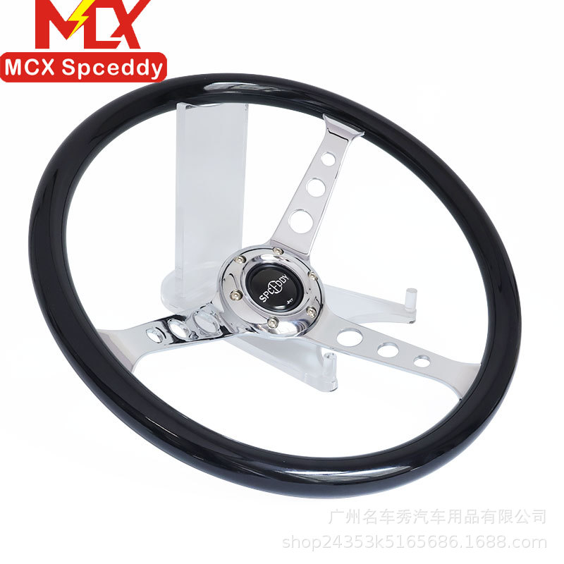 Cross-border bestseller car modification glossy black round-hole steering wheel SPCEDDY 15inch electroplated universal steering wheel