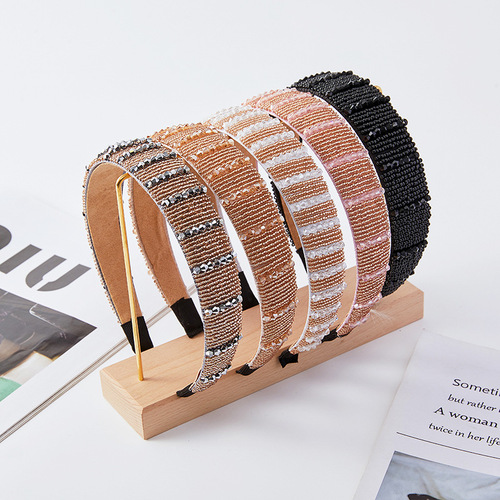 New European and American Baroque crystal headband small version sponge thin edge headband Korean version rhinestone beaded hair accessories for women