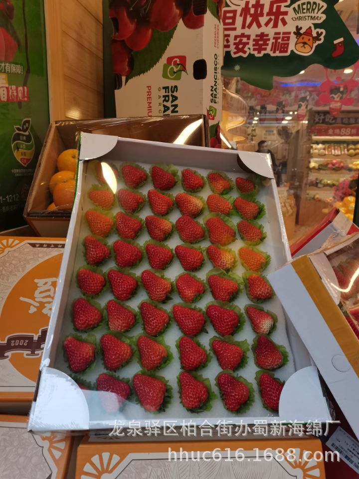 供应66枚装草莓海绵托/塑料筐内衬草莓海绵垫/中转箱内托草莓海绵