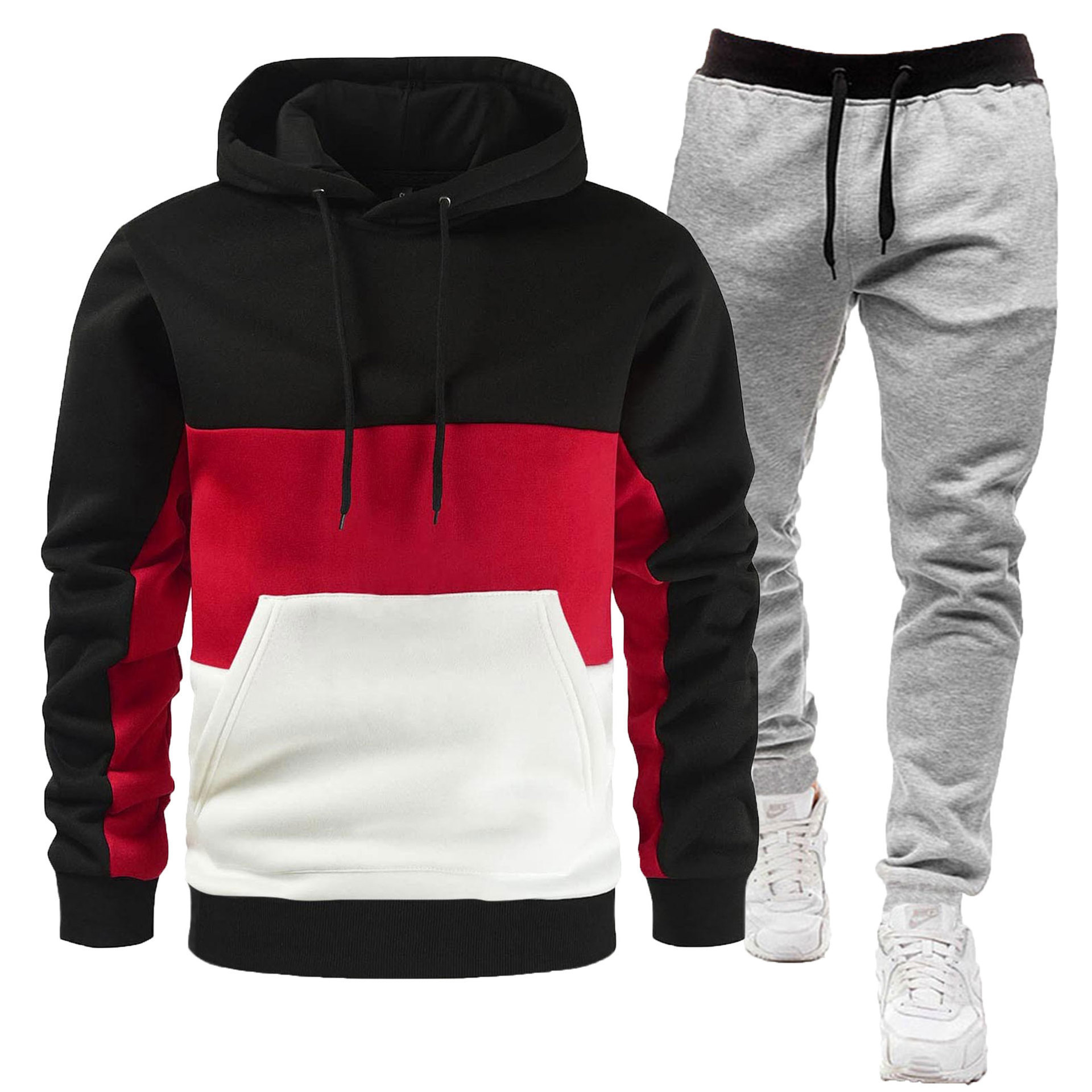 -블랙+레드+화이트+라이트그레이 팬츠