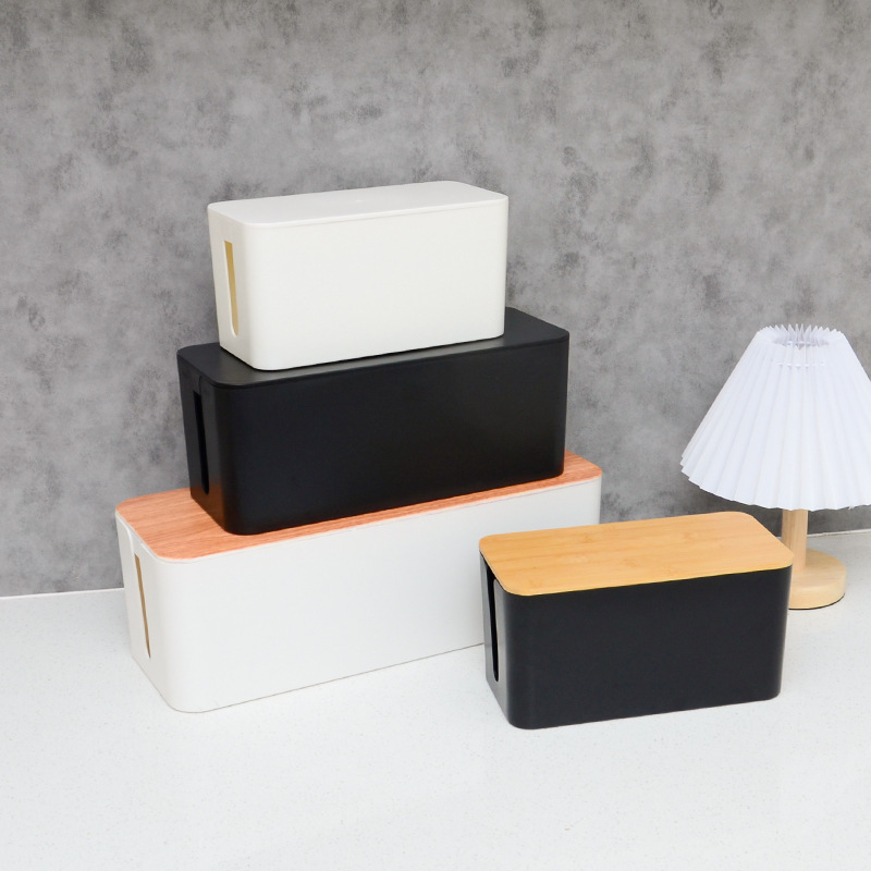 Plastic Storage Box with Cover Desktop Charging Data Cable Concealed Mobile Phone Computer Tablet Drag Strip Organizer