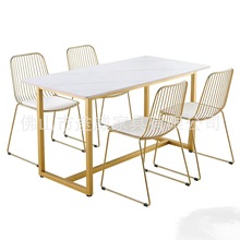 五金简约风铁丝餐椅咖啡厅餐馆铁线镂空椅子批发餐厅桌椅组合