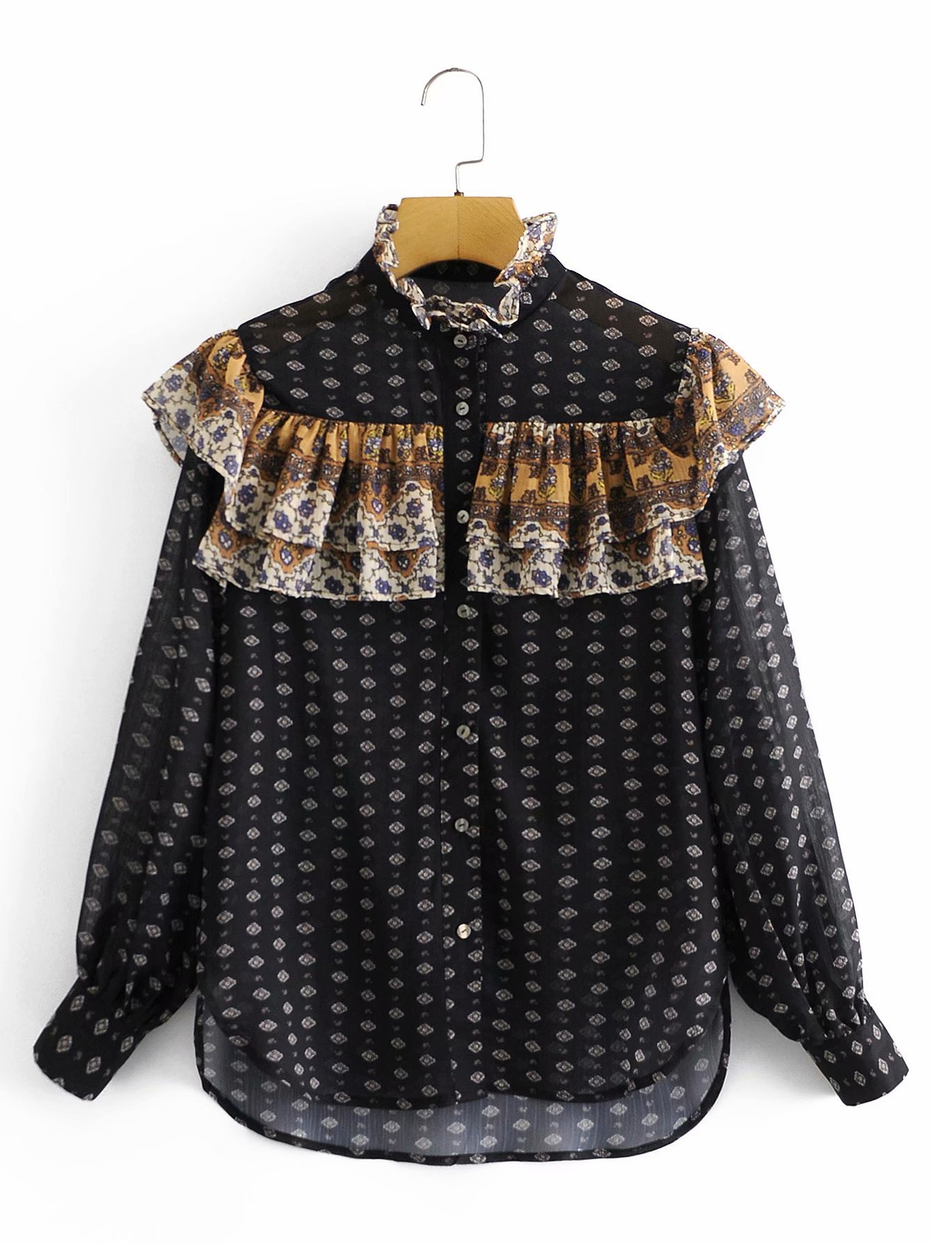 printing ruffled chiffon shirt NSAM20687