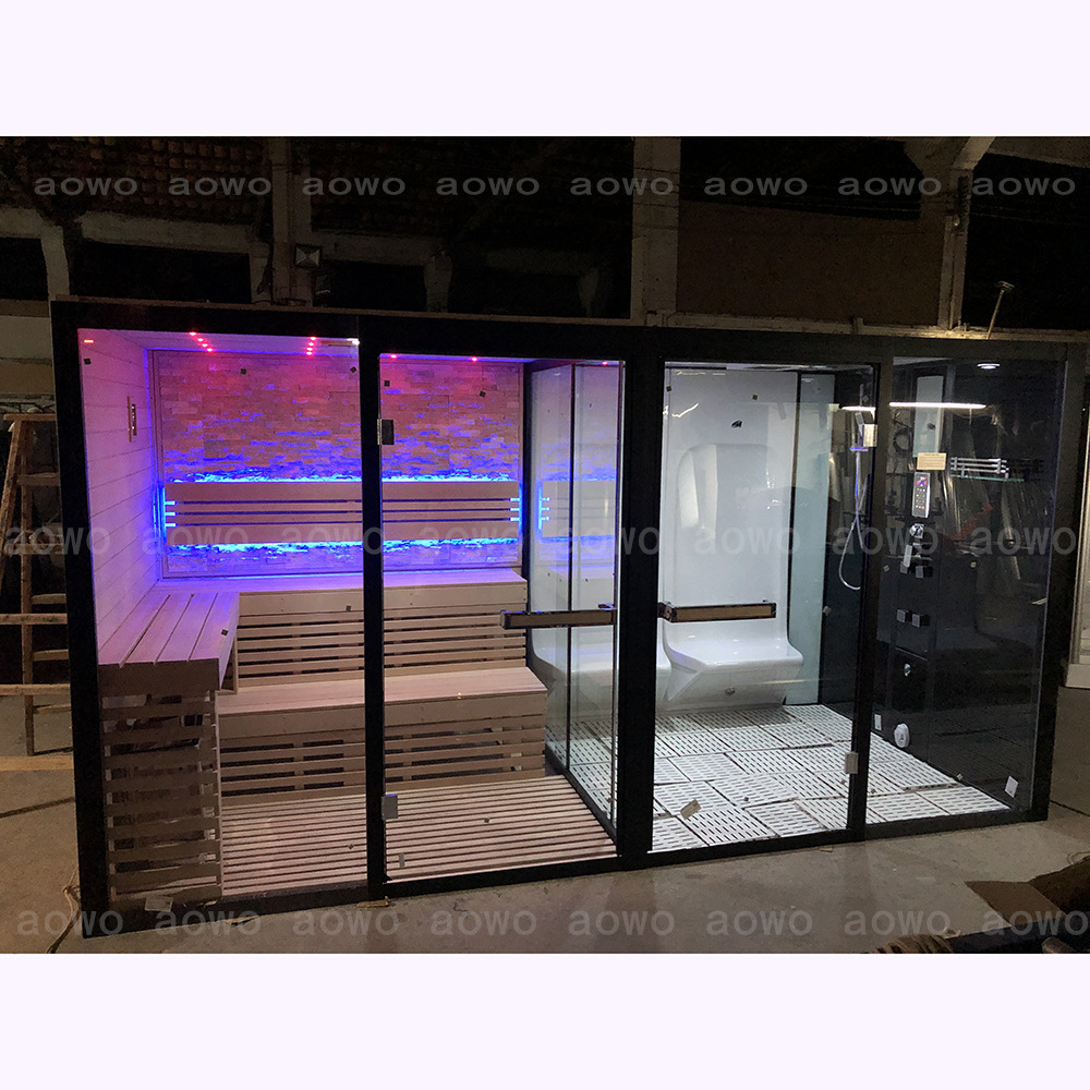 Ducha de vapor acrílico sala de sauna sala de infrarrojos lejanos doble uso lámpara de color integral separación de sala de vapor seco para el hogar