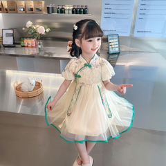 Hanfu-style girls' summer children's Chinese-style dresses, retro fairy princess skirts, ethnic-style temperament gauze skirts, Tang-style dresses.
