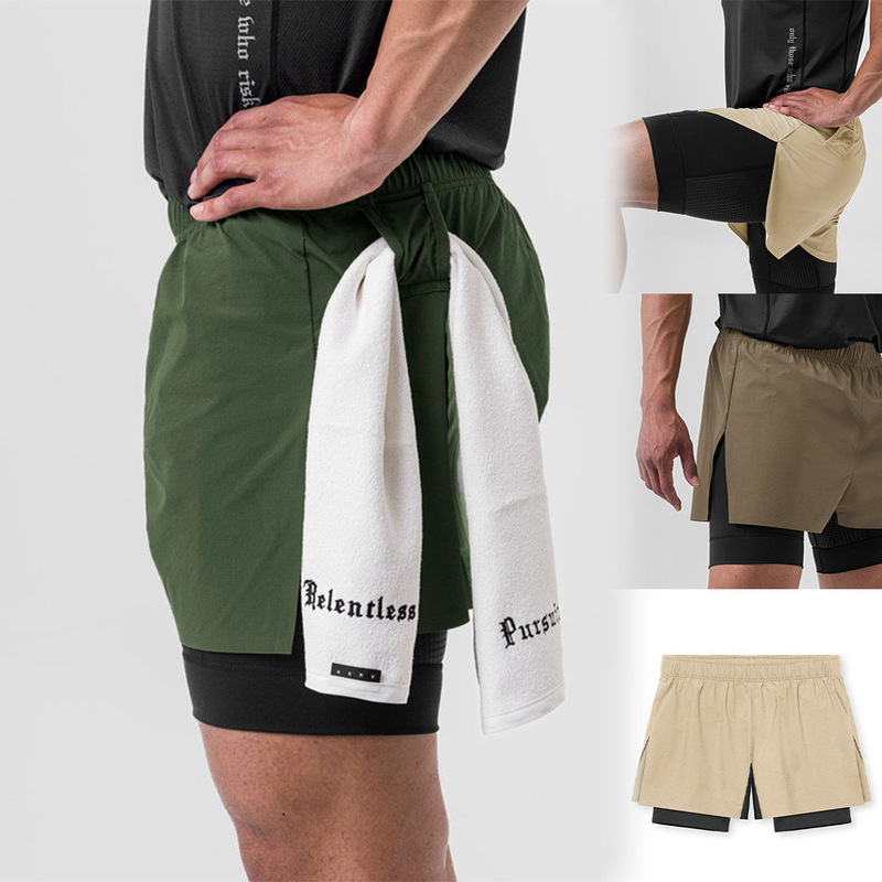 2023 New Men's Shorts American Style with Lining Fake Two-piece Three-point Knee Basketball Shorts Training Sports Pants